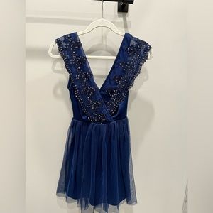 Navy embroidered sequin cocktail dress